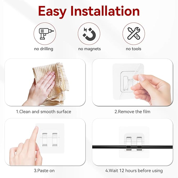 Hooks for Outdoor String Lights, 50 Pack Heavy Duty Cable Clips, Damage Free Cord Clips, Waterproof and UV-Resistant, Clear Self-Adhesive Hooks for Hanging Christmas Lights Outdoor and Patio Decor