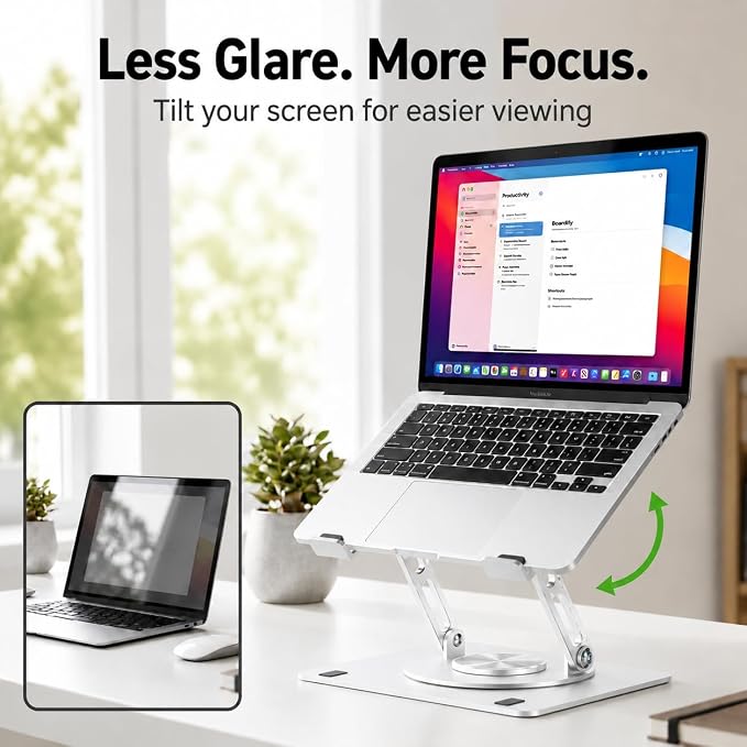 Uncaged Ergonomics Swivel Laptop Stand for Desk, Adjustable Computer iPad Stand for Desk w/ 360 Rotation, Portable Laptop Holder for Home Office Ergonomic Supplies (Pearl White)