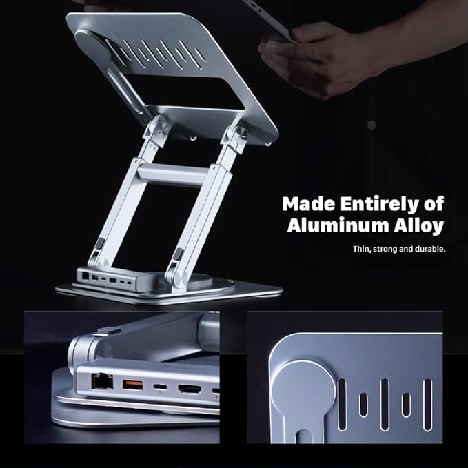 ADAM ELEMENTS Hub Stand Ultra - 6-in-1 Magnetic Detachable USB-C Hub & Ergonomic Laptop Stand, Foldable 4K HDMI Docking Station for MacBook Pro/Air M4 M3 M2 M1, iPad & 17" Laptops