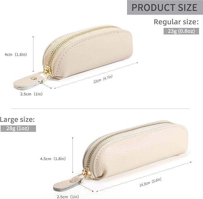 Full Grain Leather Coin Pouch - Travel Small Coin Purse with Zipper - Mini Key Pouch Change Purse for Women and Men (Off White, Large Size)