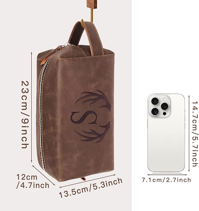 Personalized Fathers Day Birthday Gifts for Men Father New Dad Papa Elderly Dad Travel Toiletry Bag Initial PU Leather Shaving Bag for Toiletries Accessories Travel Essential Storage Bag (C)