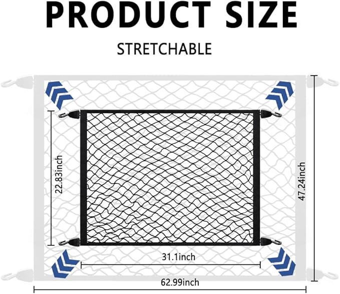 Cargo Net for SUV,Upgraded Highly Elastic Truck Cargo Net with Trunk Net Hooks - Stretch to 62.99"X47.24",Premium Truck Bed Netting for Cargo for Car Organizer and Storage