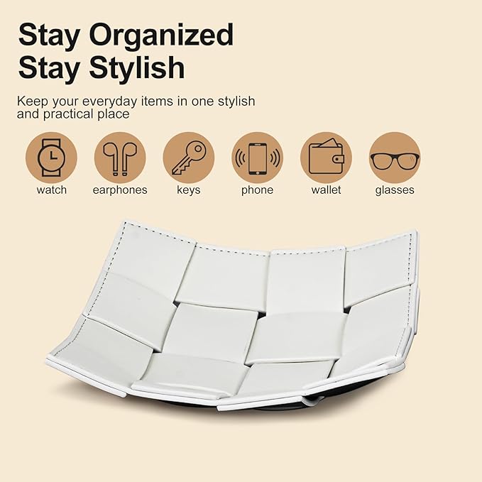 PU Leather Valet Tray for Men Women Key Holder Bowl for Entryway Table Bedside Nightstand Desk Tray for Wallet, Keys Men's Gift - Small, 7.1" D x 7.1" W x 2" H
