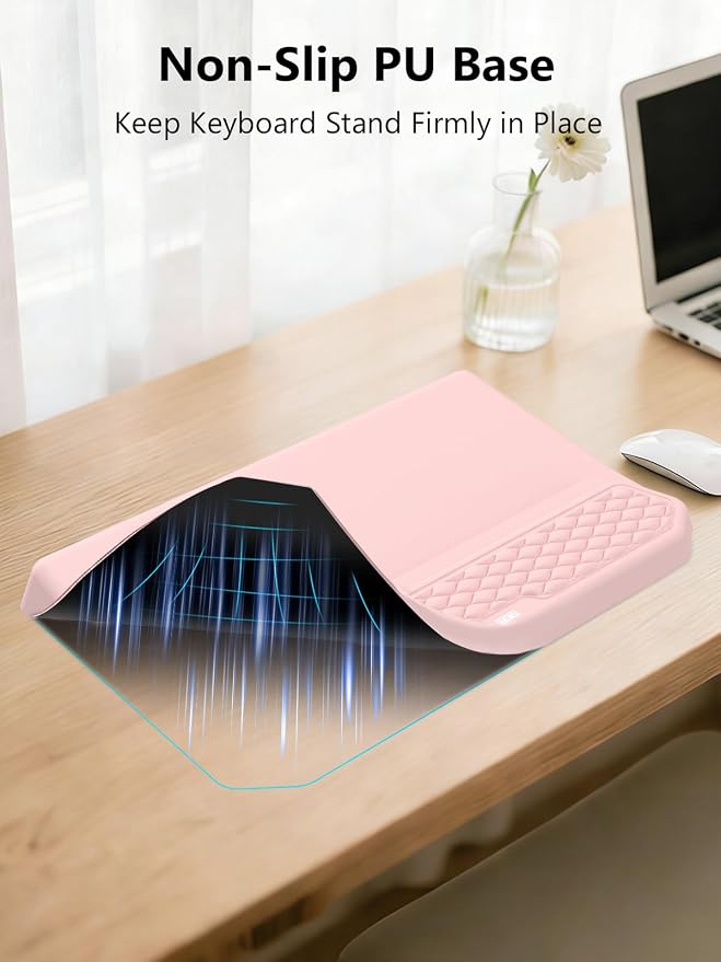 2-in-1 Ergonomic Keyboard Stand with Wrist Rest, Comfy Keyboard Riser Holder with Massage Design, Pink