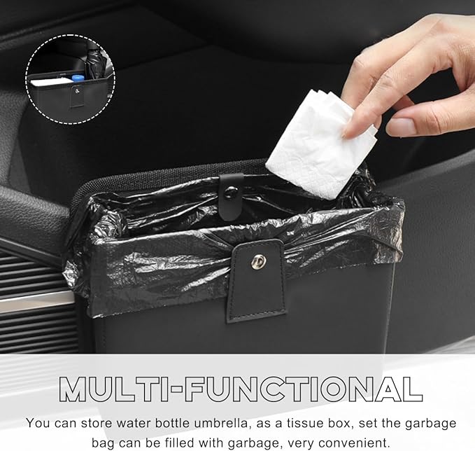 Yourkar Car Trash Can, Foldable Waterproof Leather Car Garbage Organizer Holder, Automotive Mini Dustbin Container with One Roll Trash Bag, Universal Interior Car Accessories (Beige, M)