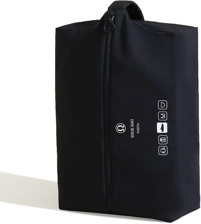 tianzong Double-Layer Fabric Wide-Opening Waterproof Travel Shoe Bag with Comfortable Handle (T400+TPU, Black)