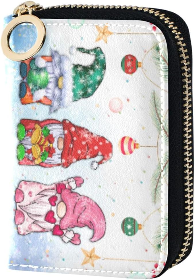 Gnomes RFID Credit Card Holder Wallets Christmas for Women Leather Zipper Card Case Accordion Wallet for Ladies Girls