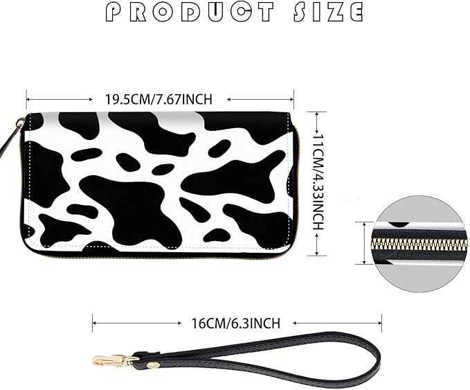 Women's RFID Blocking Zip Around Wallet with Detachable Wrist Strap, Large Capacity Credit Card Holder Organizer for Everyday Use,Cow Print