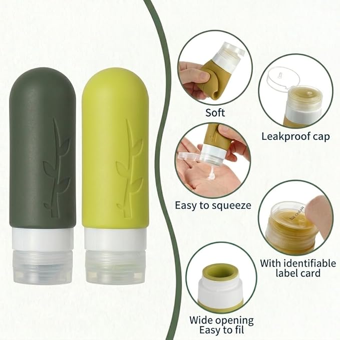 DEPOZA Travel Bottles Kit (16 Pack) - TSA Approved, Leak Proof Silicone Squeezable Containers for Toiletries. Complete Set with Jars, Sprayers & Bag (M-Green)