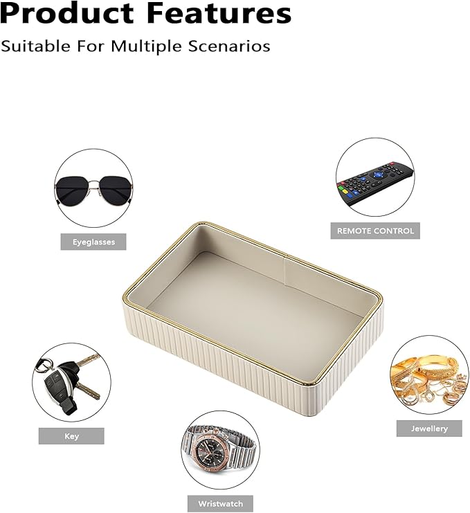 PU Leather Valet Tray,Desk Organizer Tray Nightstand Organizer Trinket Dish Storage Key Bowl Decorative Trays for Phone Wallet Jewelry Watch,Bathroom Bedroom Perfume Vanity Trays,Beige