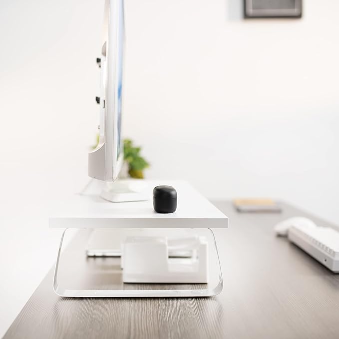 VIVO 24 inch Monitor Stand, Wood & Steel Desktop Riser, Screen, Keyboard, Laptop, Small TV Ergonomic Desk and Tabletop Organizer, White, STAND-V000D-W
