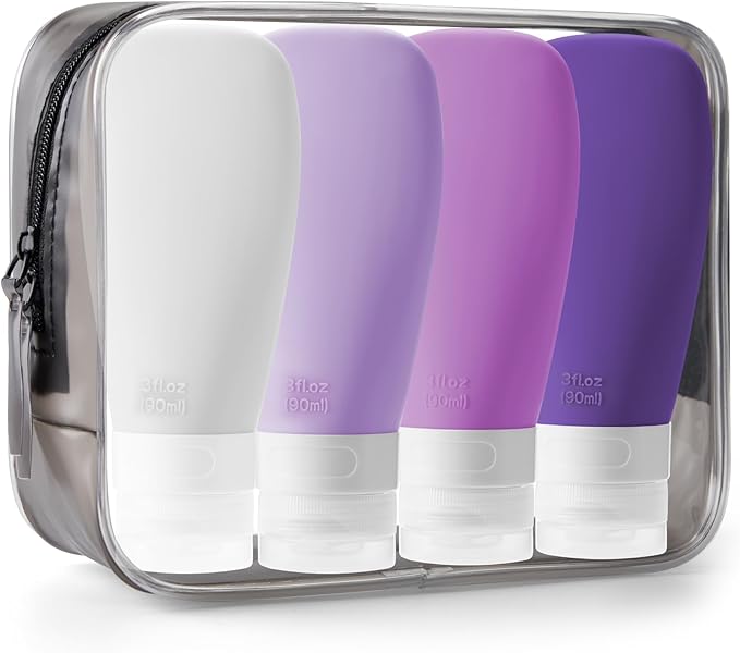 INSFIT Travel Bottles for Toiletries, TSA Approved 3oz Travel Size Containers, BPA Free Leak Proof Squeezable Silicone Tubes for Shampoo Conditioner Lotion Body Wash with Labels