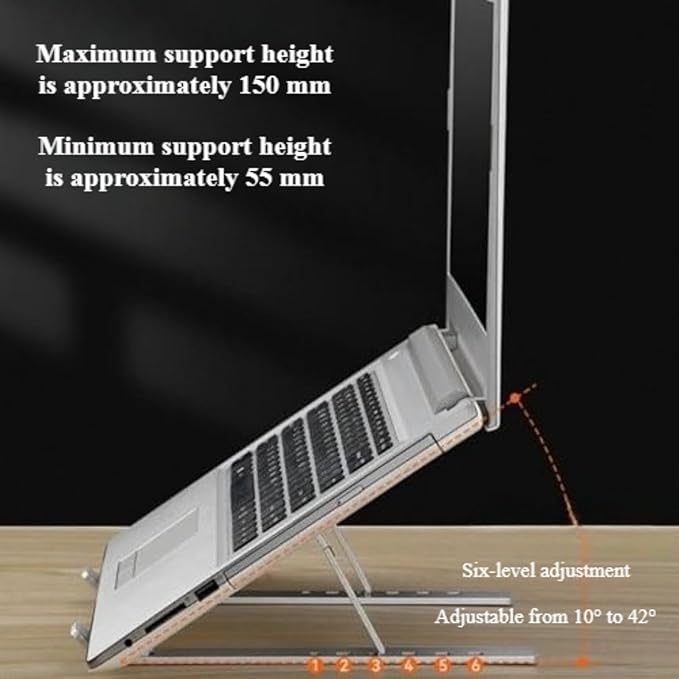 Adjustable Laptop Stand, Foldable Aluminum Laptop Riser for Desk, Portable Ergonomic Notebook Holder for 10-17 Inch Laptops, iPad & Tablet (Silver,Plastic)
