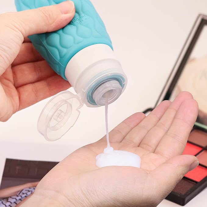 100 ml Silicone Travel Bottles for Toiletries with Labels/Clear Bag, Holiday Travel Essentials Leakproof Refillable Squeeze Travel Size Containers Set for Shampoo and Conditioner
