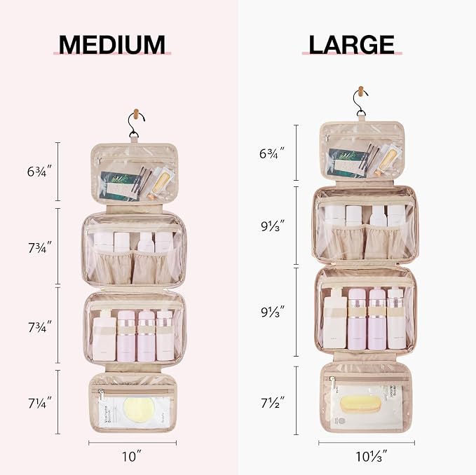 BAGSMART Toiletry Bag Hanging Travel Makeup Organizer with TSA Approved Transparent Cosmetic Bag Makeup Bag for Full Sized Toiletries(Cherry Red)