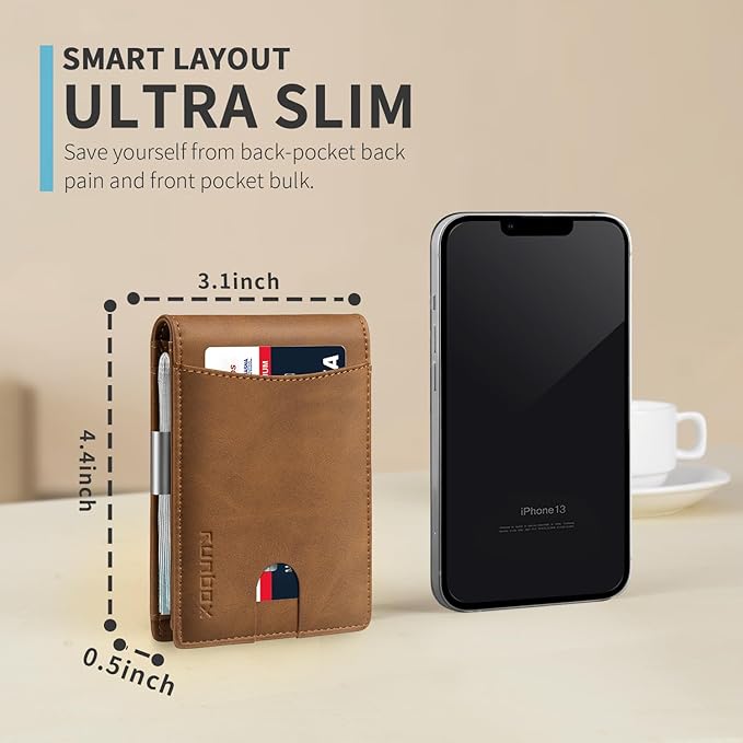 RUNBOX Slim Money Clip Wallets for Men RFID Blocking 11 Card Holder Minimalist Small Leather Bifold Men's Front Pocket Wallet Gift Box