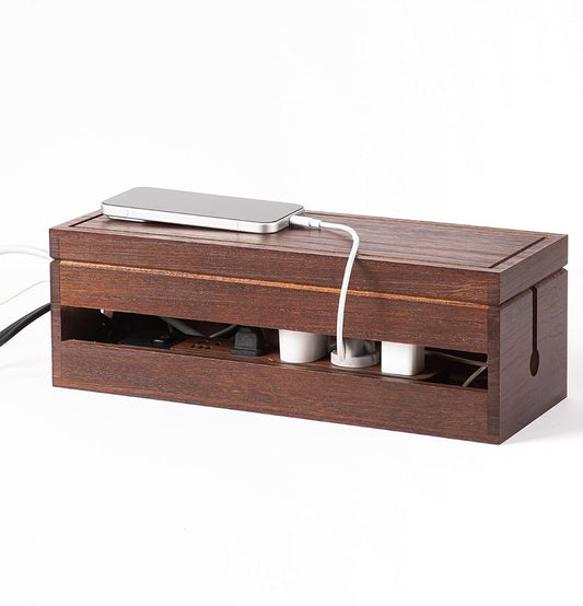 Wood Cable Management Box, Wire Organizer & Cable Hider Box with Lid, Power Strip Protector Boxs for Desk, Floor, Home, Office & Extension Leads – Decorative Cord Organizer