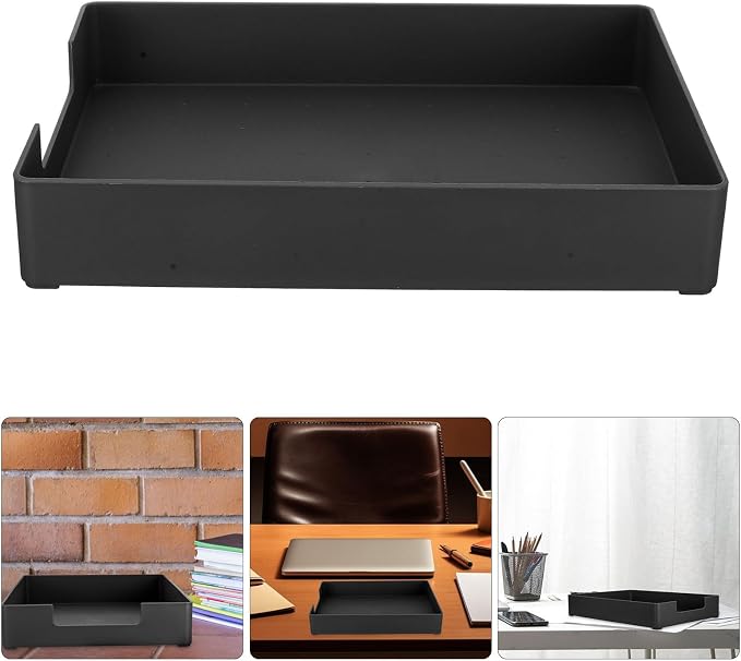 PRETYZOOM A4 Black Desk Organizer Storage Box, Stackable File and Document Tray with Partition, Office and Home Desktop Filing Supply Container