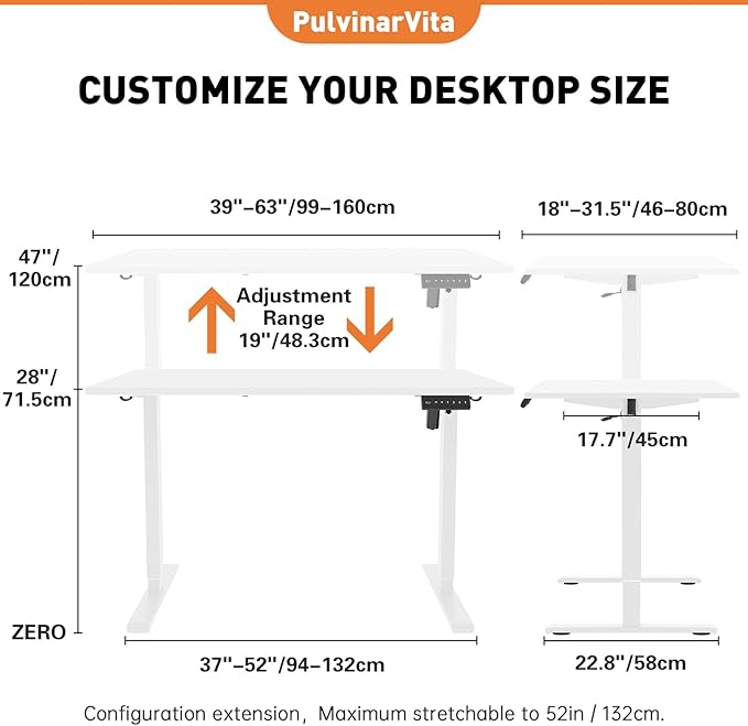 Standing Desk Frame, Stand up Desk Frame Workstation, Electric Adjustable Legs, 3 Memory Height Settings, with Cable Management Tray and Storage Bag, 2pcs Headphone Hook