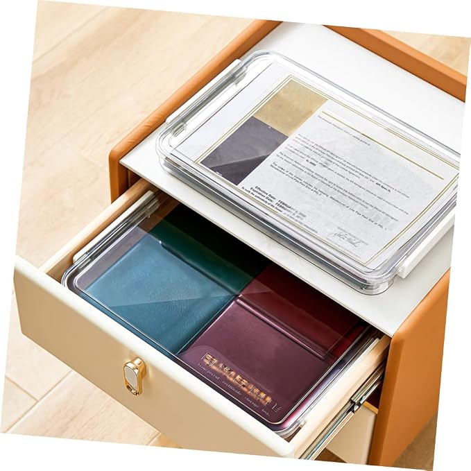 ABOOFAN Stackable File Storage Box Small Desktop Document Organizer with Lid for Office Filing and Home Paper Classification