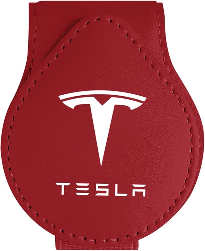 Sunglasses Holder Compatible with Tesla Model Y 3 X S Cybertruck Leather Magnetic Glasses Mount Holder Eyeglasses Sunglasses Clip Visor Sunglass Holder Accessories Gifts for Owners (Red)