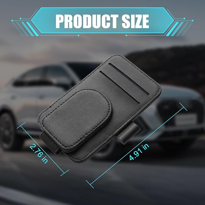 Car Sun Visor Organizer, Magnetic Leather Auto Sunglass Card Pen Pocket Holder for Registration & Drving License, Vehicle Interior Glasses Clip Accessories, Universal for SUV Sedan Truck (Black)