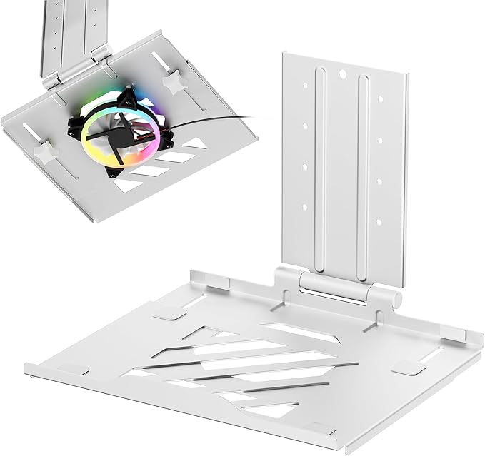 AVLT Adjustable Laptop Tray with Support for 120mm Fans Compatible with VESA 75x75 Monitor Arm - Suitable for Laptops Up to 17Inch - White (Fan Not Included)