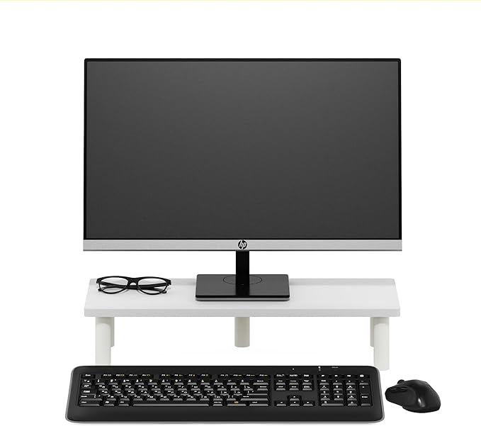 Furinno TURN-N-TUBE Monitor Stand Riser, 23.6"W Rectangle Monitor Riser, Toolless Laptop Stand for Desk, Office Desk Accessories, Desk Organizers and Accessories, For Study Room, Dorm, Plain White