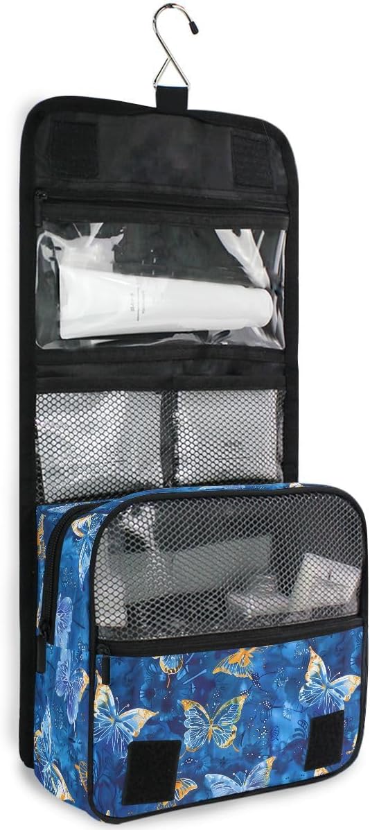 Hanging Travel Toiletry Bag Butterflies Dye Navy Kit Makeup Case Cosmetics Organizer for Men Women