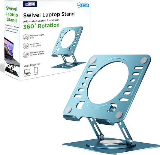 Uncaged Ergonomics Swivel Laptop Stand for Desk, Adjustable Computer iPad Stand for Desk w/ 360 Rotation, Portable Laptop Holder for Home Office Ergonomic Supplies (Ocean Blue)