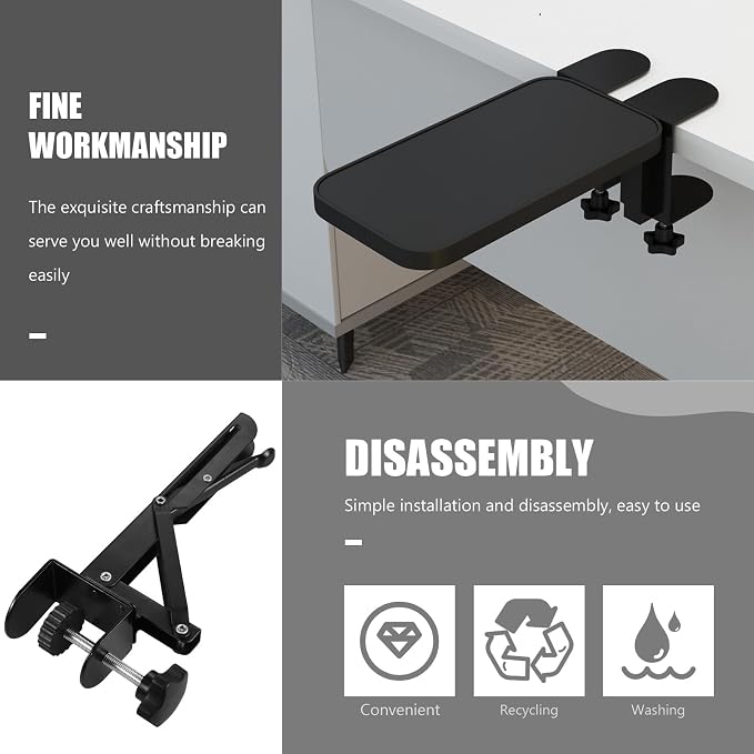 Angoily Foldable Keyboard Hand Support Bracket with Clamp Adjustable Desktop Extension Board 9.84X4.13X1.77In for Home Office Desk Keyboard Tray