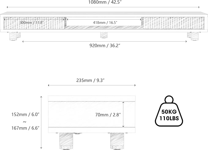 Fenge Dual Monitor Stand, 42.5inch Long Monitor Stands Riser for 2 Monitors, Sliding Door with Storage Organizer Stand for Desk, 2 Tier Desk Shelf for Laptop, Pc, Printer, Computer, TV