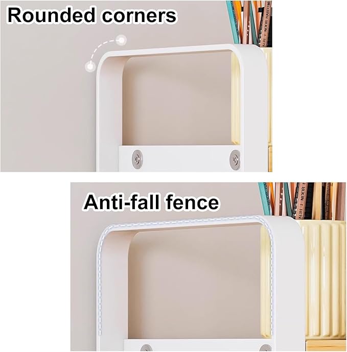 2 Tier Desktop Bookshelf, Office Desk Shelf Organizer, Metal Frame Wood Board Rack, Countertop Bookshelf for Office Supplies Display Rack, for Dorm, Home, School, Office(White,30cm/11.8")