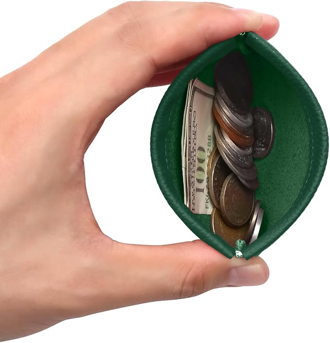 Genuine Leather Squeeze Coin Purse Pouch Change Holder For Men & Women Mini Change Purse Pouch for Pocket, Small Pouch Credit Card Key Headset Lipstick Holder (Green)