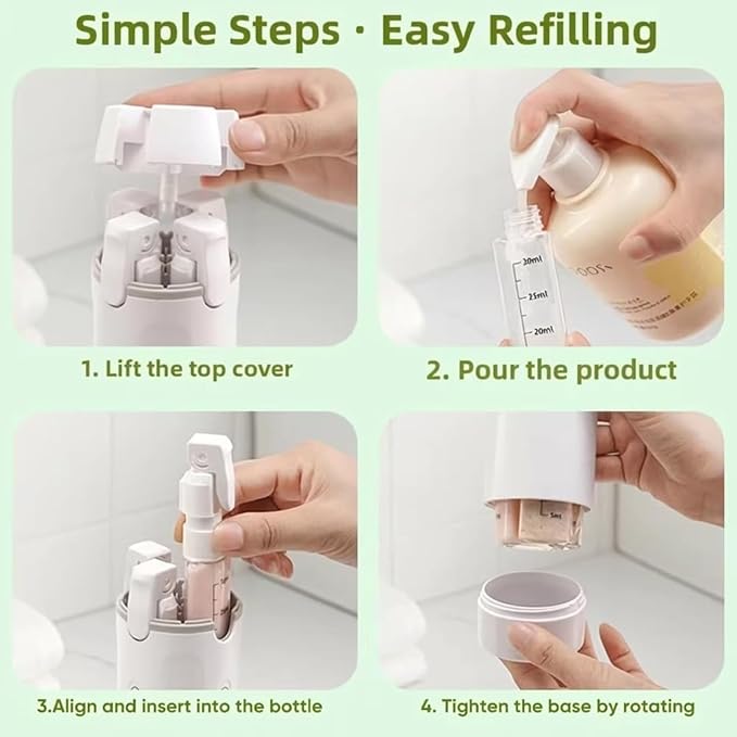 Leak Proof Travel Bottles Set, 4 Pack 30ML Refillable Travel Size Containers, Portable Silicone Squeezable Bottles for Shampoo, Conditioner, Lotion (4 in 1 Kit) (Green+Beige)