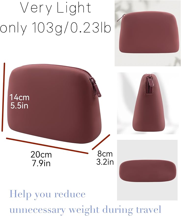 Foldable Silicone Makeup Bag Large Capacity and Lightweight Toiletry Bag for Travel Waterproof Cosmetic Bag with Zipper for Women Girls (Crimson)