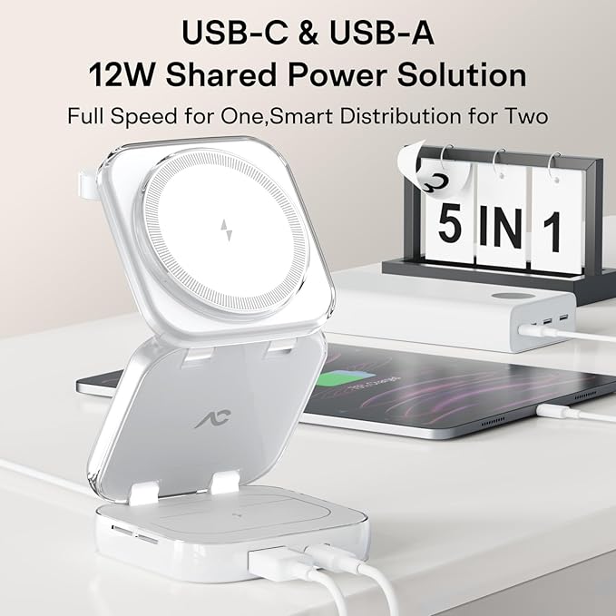 5-in-1 Wireless Charger for MagSafe, AC ISLAND Portable Travel Charging Station, 35W Max Fast Foldable Magnetic Stand, Evolved for iPhone 17-12 & Air Series, Apple Watch, AirPods (with 35W Adapter)