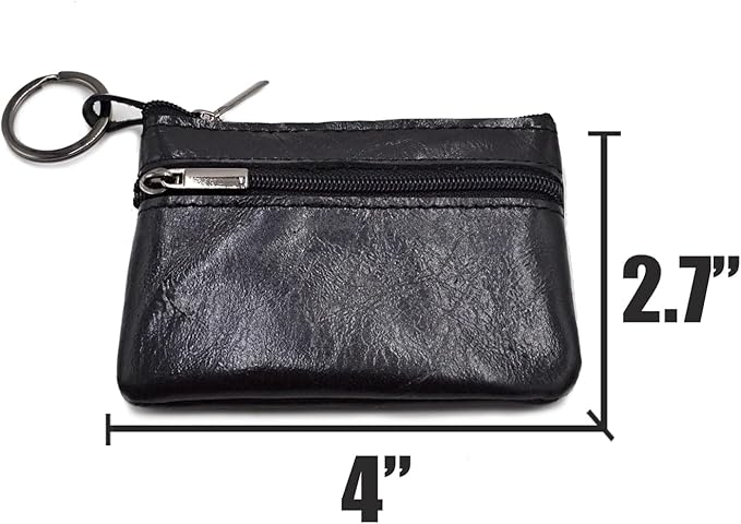 Freezx Women Genuine Leather Coin Pouch Zip Mini Purse Wallet Key Chain Double Zipper