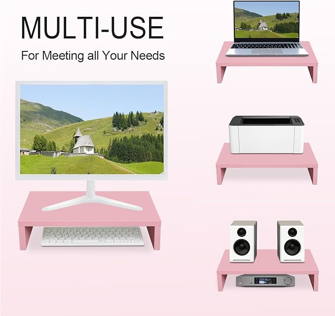 3 PCS Pink Monitor Stand Wood
