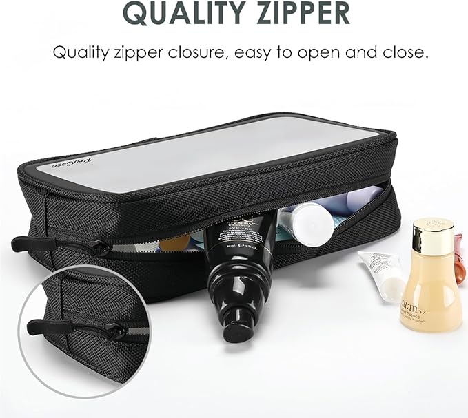 ProCase TSA Approved Travel Toiletry Bag Pouch, Matte Clear Travel Organizer Airport Carry-On Checkpoint Airline Compliant Storage Bag -2 Packs, Black