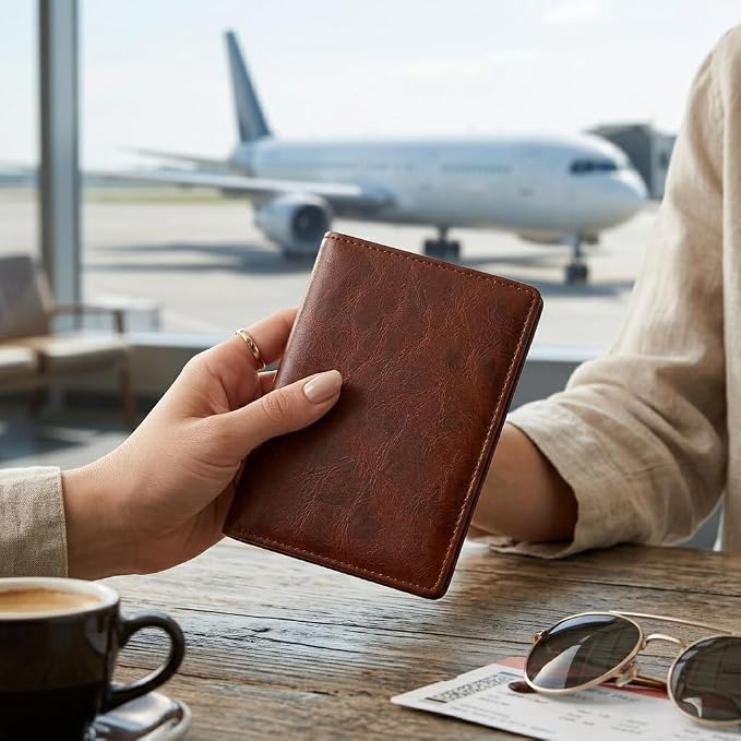 Genuine Leather Passport Holder Travel Wallet for Men & Women - Slim Passport Case with Card Slots & Cash Pocket - Travel Document Organizer