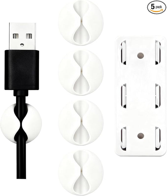 Desk Cord Cable Holder Clips, Adhesive Charging Cord Wire Organizer Keeper Holder for Nightstand, Desk, Office or Mouse with 1 Power Strip Holder