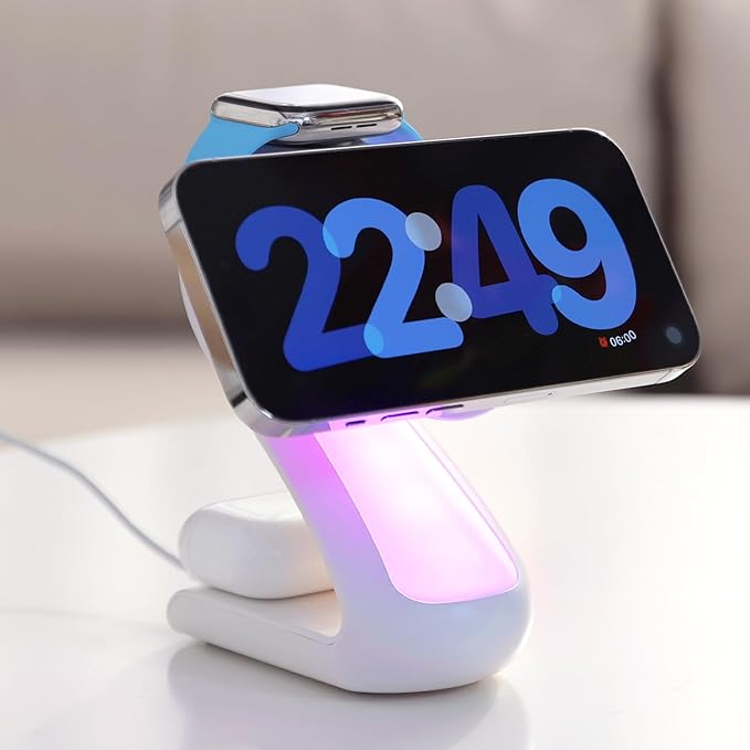 4-in-1 Magnetic Wireless Charging Station for Apple iPhone 17 16 15 14 13 12 Pro Max & Watch | 15W Fast MagSafe Charger Stand with Night Light | Aesthetic Swan Desk Organizer for AirPods (White)