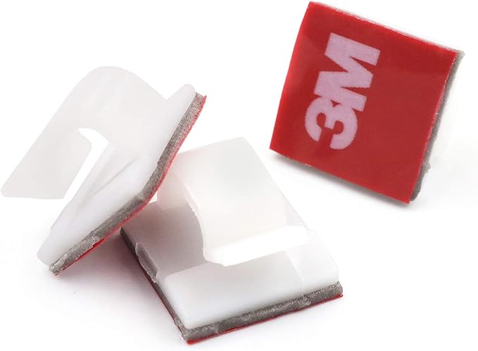 Mini Cable Clips 3M Adhesive, Multipurpose Cord and Wire Organizer for Cable Management 1/2" x 1/2" - 100 Pack Bundled with 10 Bonus Reusable Cable Ties (White)
