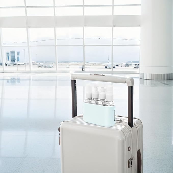 Skycase Travel Bottles - Leak Proof Refillable Tsa Approved Travel Size Toiletries, 4 in 1 Liquid Bottles Containers with Labels and Funnel Airplane Accessories Kits for Lotion Liquid (Blue)