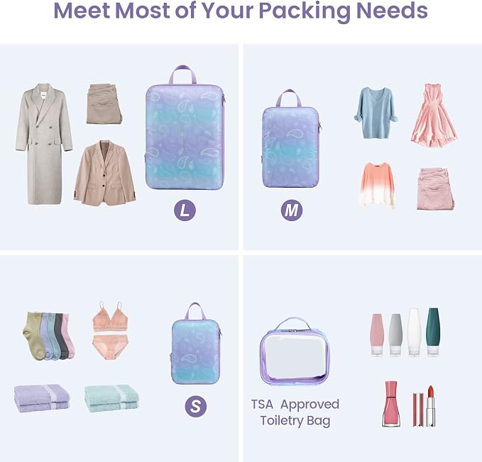 Cambond Compression Packing Cubes for Travel - Lightweight Expandable Travel Bags Luggage Organizers Travel Essentials Compression Cubes for Travel Space Saver for Carry on Suitcases Organizer
