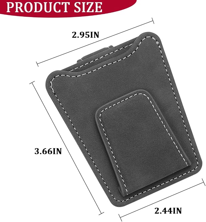 Sunglass Holder for Car Visor, Magnetic Leather Vehicle Eyeglass Hanger Holder, Automotive Interior Sun Visor Glasses Ticket Card Organizer Clip, Universal for SUV RV Lorry (Gray)