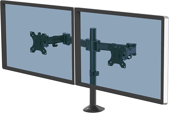 Fellowes Reflex Series Adjustable Monitor Arm for Desk, Supports 27-Inch Monitors, Ergonomic Dual Monitor Stand with VESA Mount, Easy Setup with Grommet or Clamp, 8502601-Black
