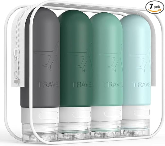 ME.FAN Travel Bottles for Toiletries,3oz Silicone Travel Size Containers, TSA Approved Squeezable Portable Split Bottle, Travel Accessories for Conditioner Shampoo Lotion - 4 Pack Blue