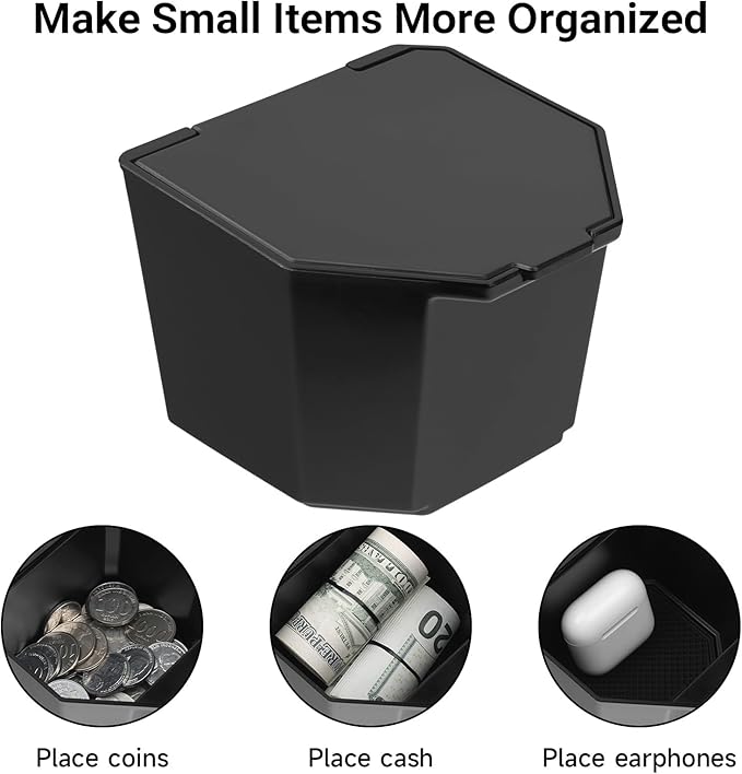 YOJOJOCO Center Console Coin Box Organizer Compatible with Toyota Tacoma 2024 2025 2026 Accessories Black ABS Material Armrest Insert Cup Holder Storage Box